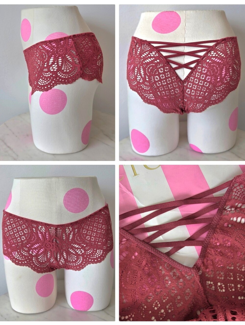 Victoria's Secret Dream Angels Crochet Embroidered Lace Up Cheeky Panty NWT VTG